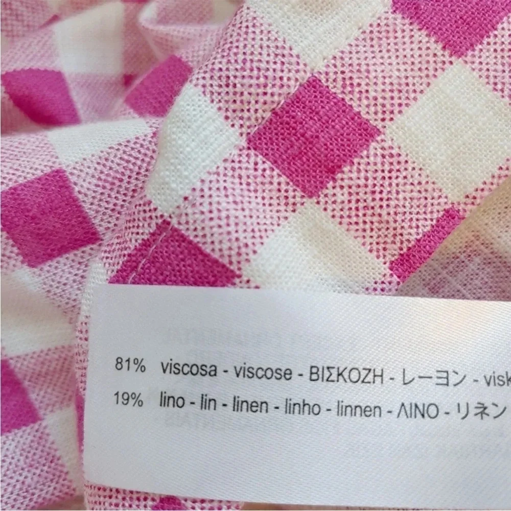ZARA Linen Blend Barbiecore Pink Gingham Button Skort Summer Romper